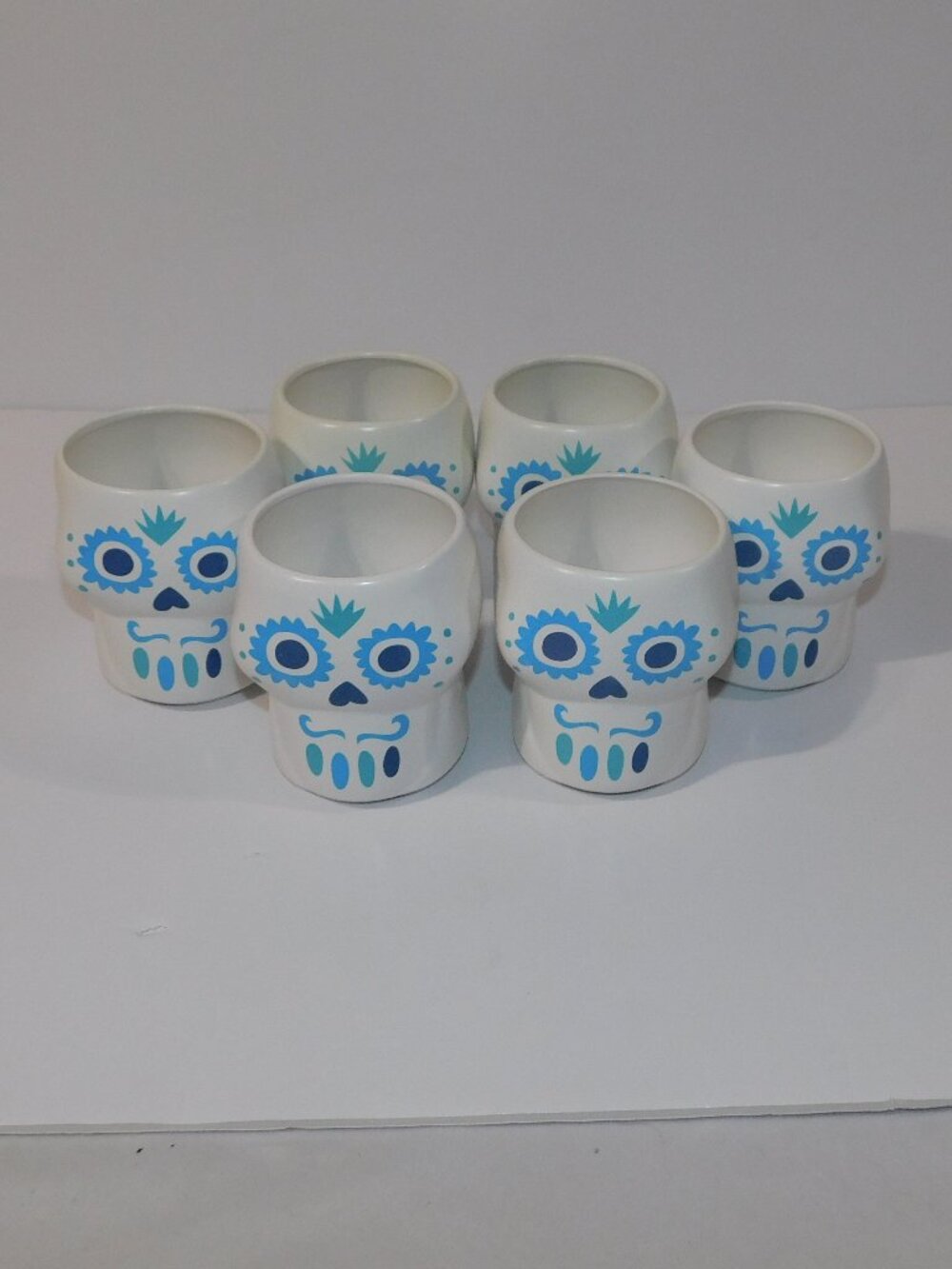Set 6 Don Julio Tequila Day Of The Dead Sugar Skull Mug Claudio Limon White Blue